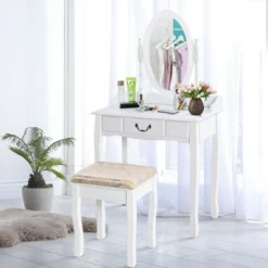 Costway Vanity Table Jewelry Makeup Desk Bench Dresser Stool -Costway GUEST 47469d8d 06c7 476f 881d f2f5aac75de7