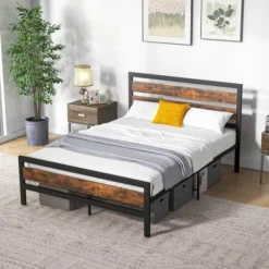 Costway Full/Queen Industrial Metal Platform Bed Frame Rustic Headboard Mattress Foundation -Costway GUEST 474a5fa1 736f 421b a42a 81e8e16659bf