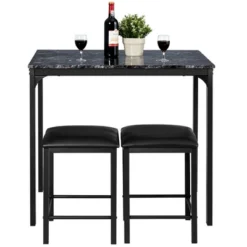 3 Piece Counter Height Dining Set Faux Marble Table 2 Chairs Kitchen Bar -Costway GUEST 47708328 e934 448b 8c82 01beb68e60f1