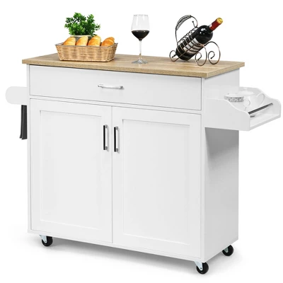 Costway Rolling Kitchen Island Cart Storage Cabinet W/ Towel & Spice Rack WhiteBlackCherryGray 15 Costway Rolling Kitchen Island Cart Storage Cabinet W/ Towel & Spice Rack WhiteBlackCherryGray - Image 13