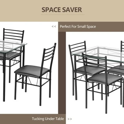 Costway 5 Piece Dining Set Glass Top Table & 4 Upholstered Chairs Kitchen Room Furniture 8 Costway 5 Piece Dining Set Glass Top Table & 4 Upholstered Chairs Kitchen Room Furniture - Image 6