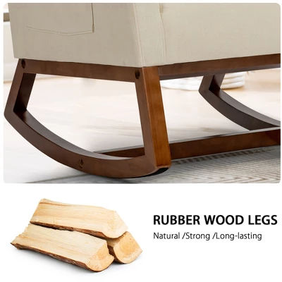 Costway Mid Century Retro Fabric Upholstered Rocking Chair Modern Armchair Beige 7 Costway Mid Century Retro Fabric Upholstered Rocking Chair Modern Armchair Beige - Image 5