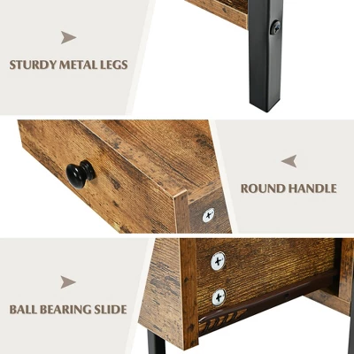 Costway 2PCS Industrial End Side Table Nightstand With Drawer Shelf Rustic Brown 10 Costway 2PCS Industrial End Side Table Nightstand With Drawer Shelf Rustic Brown - Image 8