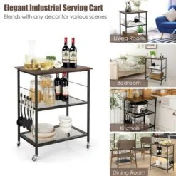 Costway 3-Tier Kitchen Serving Cart Utility Standing Microwave Rack W/ Hooks -Costway GUEST 47f9edd6 1a5d 440a 957a 4e462241352c