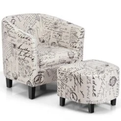 Costway Barrel Modern Accent Tub Upholstered Chair French Print W/ Ottoman -Costway GUEST 485ccb98 d79d 4129 a2df a429b0dc451d
