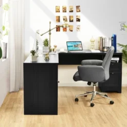 Costway L-Shaped Corner Computer Desk Writing Table Study Workstation W/ Drawers Storage Black 13 Costway L-Shaped Corner Computer Desk Writing Table Study Workstation W/ Drawers Storage Black -Costway GUEST 4885f97a 84e2 4c95 a30f 73fd1eaa2f26