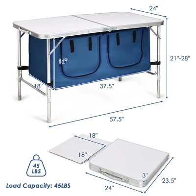 Costway Adjustable Camping Table Aluminum W/ Storage Organizer Grey/Dark Blue 11 Costway Adjustable Camping Table Aluminum W/ Storage Organizer Grey/Dark Blue - Image 9