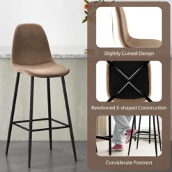 Costway Set Of 2 Bar Stools 29.5'' Velvet Upholstered High Back Bar Chairs Kitchen Brown/Grey 14 Costway Set Of 2 Bar Stools 29.5'' Velvet Upholstered High Back Bar Chairs Kitchen Brown/Grey -Costway GUEST 490b816c a75d 47af b4c4 84b5ed9ab900