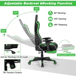 Costway High Back Gaming Chair Adjustable Office Computer Task Chair W/Footrest Green -Costway GUEST 49191f49 4721 4a52 9206 0056385e8b2d
