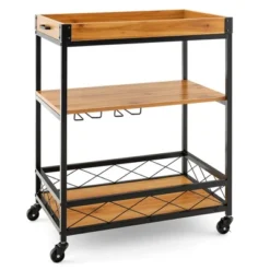 Costway 3-Tier Kitchen Cart Island Rolling Rack Serving Trolley Detachable Top & Glass Holder -Costway GUEST 49224905 9713 46f7 9540 b1e1adba2e93