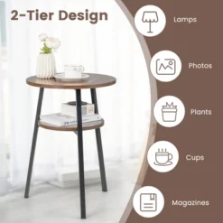 Costway 2PCS 2-Tier Bedside End Table Round Nightstand For Bedroom Living Room Brown/Walnut -Costway GUEST 4941922a ca58 4bf7 b8e4 ca4ae1533c1c