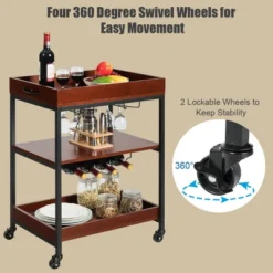 Costway 3 Tier Trolley Cart Kitchen Island Serving Bar Cart W/ Glass Holder & Wine Rack -Costway GUEST 494bb522 e40f 429c aea8 3bcef80fb115