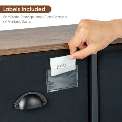 Costway 5-Drawer Dresser Storage Organizer Chest Fabric Drawer W/Labels Black 7 Costway 5-Drawer Dresser Storage Organizer Chest Fabric Drawer W/Labels Black - Image 5