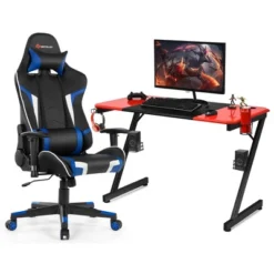 Costway Gaming Desk & Chair Set Z-Shaped Racing Style Desk With Massage Swivel Gaming Chair -Costway GUEST 4996b62d 86c0 4b4f b208 be5f2e185ca9