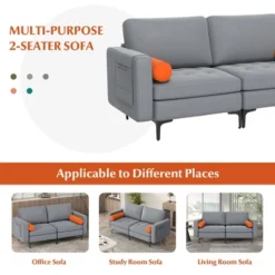Costway Modern Loveseat 2-Seat Sofa Couch W/ 2 Bolsters Side Storage Pocket Ash Grey 18 Costway Modern Loveseat 2-Seat Sofa Couch W/ 2 Bolsters Side Storage Pocket Ash Grey -Costway GUEST 49ef6ecd af61 4bd6 b407 5d5be777390c