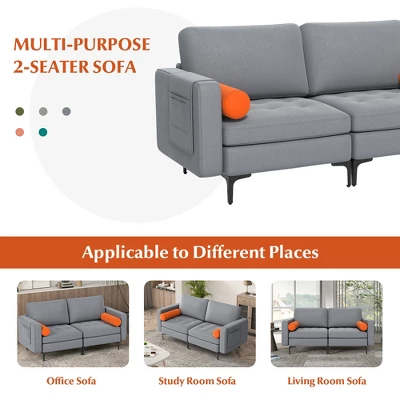 Costway Modern Loveseat 2-Seat Sofa Couch W/ 2 Bolsters Side Storage Pocket Ash Grey 10 Costway Modern Loveseat 2-Seat Sofa Couch W/ 2 Bolsters Side Storage Pocket Ash Grey - Image 8