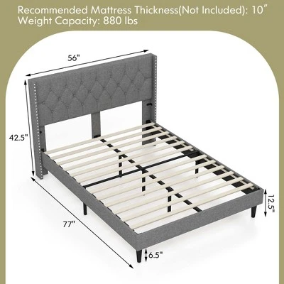 Costway Full/Queen Size Upholstered Platform Bed Button Tufted Headboard Mattress Foundation 4 Costway Full/Queen Size Upholstered Platform Bed Button Tufted Headboard Mattress Foundation - Image 2