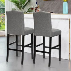 Costway Set Of 2 Bar Stools 30'' Upholstered Kitchen Rubber Wood Full Back Chairs Gray -Costway GUEST 4a346b48 1a96 45be bace 4bdd635bf3e0