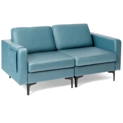 Costway Modern Loveseat Leathaire Fabric 2-Seat Sofa Couch W/ Side Storage Pocket -Costway GUEST 4a3821f6 0982 4dc2 984f 93049abde2a8