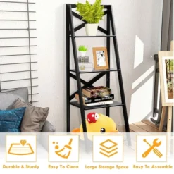 2 Pcs 4-Tier Ladder Shelf Bookshelf Bookcase Storage Display Leaning Home Office -Costway GUEST 4a433c99 043e 4c0e 84b0 c9d2d5d2f402