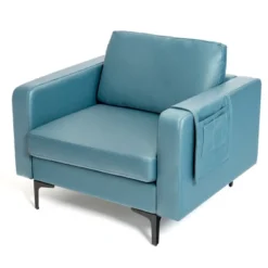 Costway Modern Leathaire Fabric Accent Armchair Single Sofa W/ Side Storage Pocket -Costway GUEST 4a473899 673f 4d53 af31 ab052d145b1a