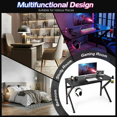 Costway 48'' K-shaped Gaming Desk Computer Table With Cup Holder & Headphone Hook 6 Costway 48'' K-shaped Gaming Desk Computer Table With Cup Holder & Headphone Hook - Image 4
