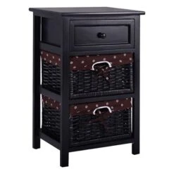 Costway Black Night Stand 3 Tiers 1 Drawer Bedside End Table Organizer Wood W/2 Baskets -Costway GUEST 4aad9b5e 0eb1 4833 a93c d4d06ae124ab