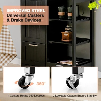 Costway Rolling Kitchen Island Utility Storage Cart W/ 3 Storage Drawers & Shelves White/Black 8 Costway Rolling Kitchen Island Utility Storage Cart W/ 3 Storage Drawers & Shelves White/Black - Image 6