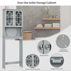Costway Over The Toilet Bathroom Spacesaver Organizer W/ Adjustable Shelf & Doors Grey -Costway GUEST 4ad04a51 4ecf 42a7 b26a d7928d104ce3