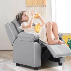 Costway Kids Sofa Deluxe Padded Armchair Recliner Headrest W/ Storage Arms