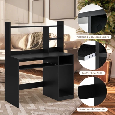 Costway Computer Desk Study Bookcase Workstation With Charging Station Hutch & CPU Stand 9 Costway Computer Desk Study Bookcase Workstation With Charging Station Hutch & CPU Stand - Image 7