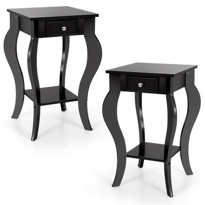 Costway 2PCS End Table Accent Side Table Nightstand W/ Drawer & Bottom Shelf 11 Costway 2PCS End Table Accent Side Table Nightstand W/ Drawer & Bottom Shelf - Image 9
