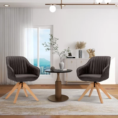 Costway 360degreesSwivel Accent Chair Modern Leathaire Armchair With Beech Wood Legs Brown 6 Costway 360degreesSwivel Accent Chair Modern Leathaire Armchair With Beech Wood Legs Brown - Image 4