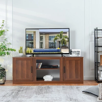 Costway 58'' TV Stand Entertainment Console Center W/ 2 Cabinets For 65'' TV NaturalBlackWalnut 3 Costway 58'' TV Stand Entertainment Console Center W/ 2 Cabinets For 65'' TV NaturalBlackWalnut