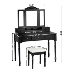 Costway 7 Drawers Vanity Set Dressing Table W/ Tri-Folding Mirror -Costway GUEST 4b1da2e8 fd25 4517 8385 9458c7321b8f