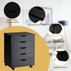 Costway 5 Drawer Chest Storage Dresser Floor Cabinet Organizer With Wheels Black -Costway GUEST 4b7d631c 5475 4a8b 93ce 4f5b6eedb5ff