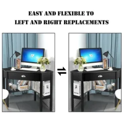 Costway Triangle Computer Desk Corner Office Desk Laptop Table W/ Drawer Shelves Rustic Black -Costway GUEST 4b86667d 43e9 43f2 a556 5686641eb9d0