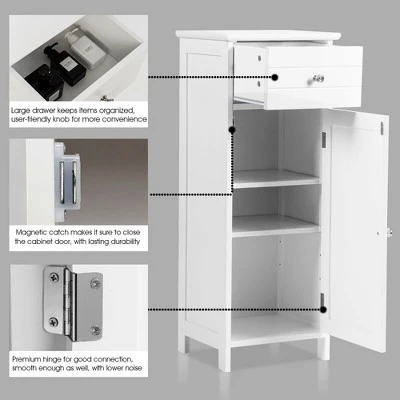 Costway Wooden Bathroom Floor Storage Cabinet Organizer With Drawer And Adjustable Shelf 10 Costway Wooden Bathroom Floor Storage Cabinet Organizer With Drawer And Adjustable Shelf - Image 8