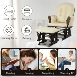 Costway Glider And Ottoman Cushion Set Wood Baby Nursery Rocking Chair Beige -Costway GUEST 4ba2761c e679 4362 8567 6f946d626f5f