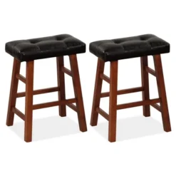 Costway Set Of 2 Upholstered Barstools 24''/29'' Backless Rubberwood Dining Chairs Black&Brown -Costway GUEST 4baae994 745e 44c9 97d9 1c84fe722260