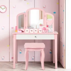 Costway Kids Vanity Set Princess Makeup Dressing Play Table Set W/Mirror White Pink -Costway GUEST 4bee96ac 5128 4faa 9101 e6e21920d27d