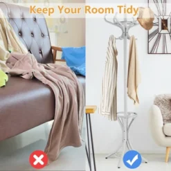 Costway Wood Standing Hat Coat Rack Jacket Bag Hanger Tree W/12 Hooks & Umbrella Stand -Costway GUEST 4c1975a1 86d3 42fe bf53 b77613489d1c