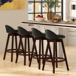 Costway Set Of 2 Upholstered Swivel Barstools 29'' Wooden Dining Chairs With Low Back Black -Costway GUEST 4c40e491 bd8e 4b5e bbeb e3e50ffbf0cd