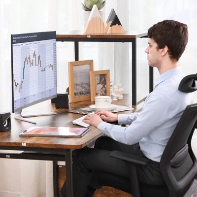 Costway Computer Desk Home Office Desk With Shelves 2 Drawers Keyboard Tray & Movable CPU Stand Study Desk Laptop Table Small Space Rustic Brown 4 Costway Computer Desk Home Office Desk With Shelves 2 Drawers Keyboard Tray & Movable CPU Stand Study Desk Laptop Table Small Space Rustic Brown - Image 2