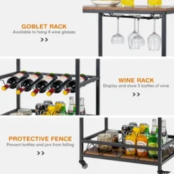 Costway Kitchen Cart Serving Trolley On Wheels W/ Wine Rack Glass Holder -Costway GUEST 4c63d01f 982c 4461 b7eb 6723b6398b44