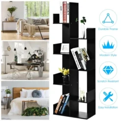 Costway 8-Tier Bookshelf Bookcase W/8 Open Compartments Space-Saving Storage Rack White/Black -Costway GUEST 4c745d23 8112 47c4 838d fe5684d81076