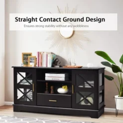 Costway Glass Door TV Stand Entertainment Center W/ Drawer Storage Shelves Brown -Costway GUEST 4c99a8db 4c0e 4780 b49a 5d8689ea0ded