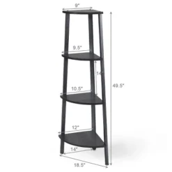 Costway 4-Tier Corner Shelf Metal Storage Rack Domestic Bookcase Display Stand Wood Grey