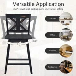 Costway Set Of 2 Bar Stools Swivel Counter Height Chair W/ Solid Wood Legs WhiteBlack -Costway GUEST 4d047bce d638 4c41 9c8e d8ad3ad9d432