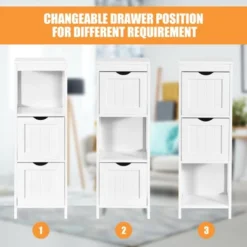 Costway Bathroom Floor Cabinet Side Wooden Storage Organizer W/ Removable Drawers White -Costway GUEST 4d77648e 9ddd 4b7f b7c8 108164f071e1